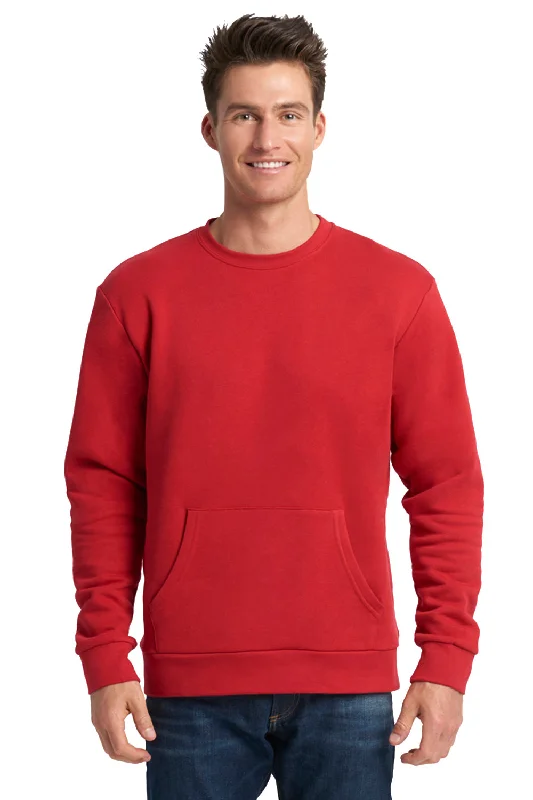 Next Level Mens Fleece Crewneck Sweatshirt w/ Pouch Pocket - Red