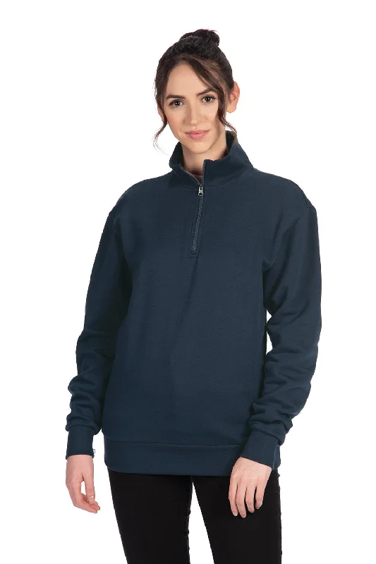 Next Level Mens Fleece 1/4 Zip Sweatshirt - Midnight Navy Blue