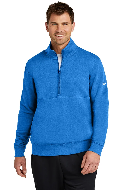 Nike Mens Club Fleece 1/4 Zip Sweatshirt w/ Pockets - Heather Light Royal Blue