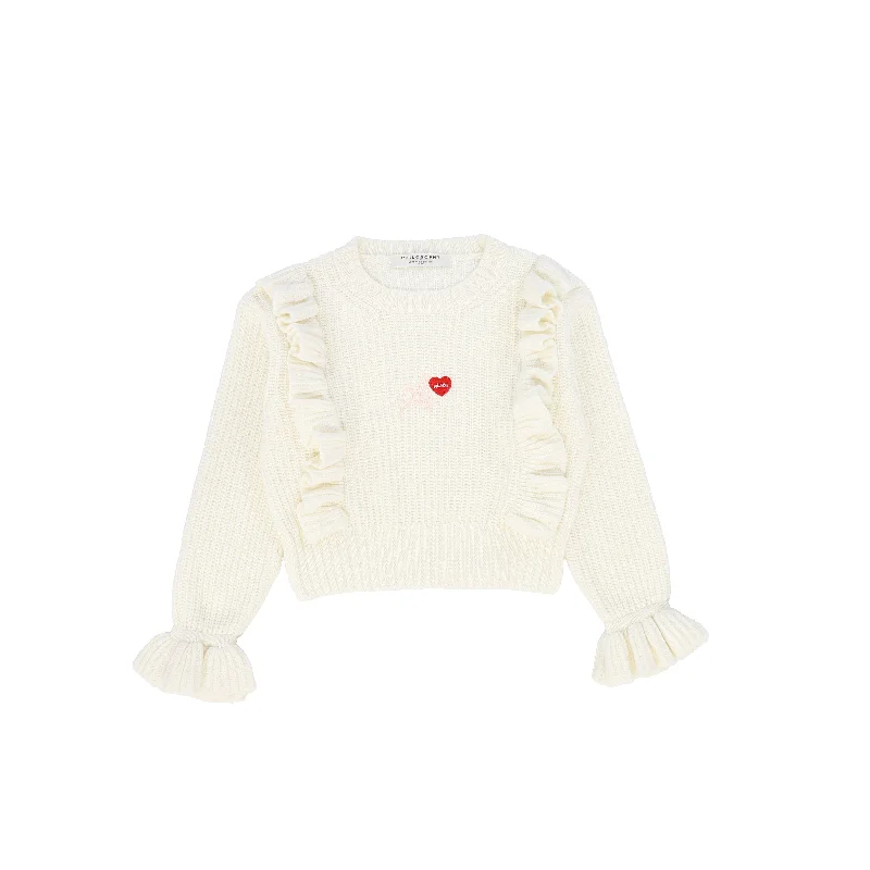 PHILOSOPHY CREAM CHUNKY KNIT RUFFLE TRIM SWEATER [FINAL SALE]