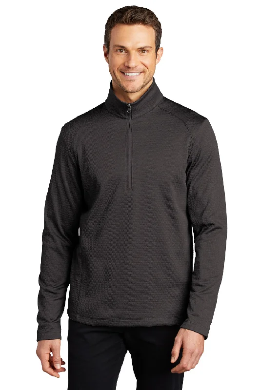 Port Authority Mens Diamond Fleece 1/4 Zip Sweatshirt - Heather Dark Charcoal Grey