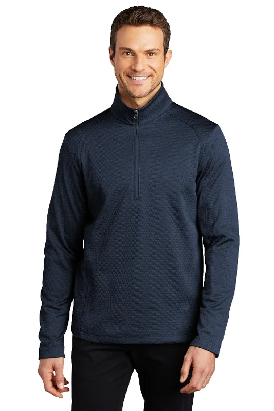 Port Authority Mens Diamond Fleece 1/4 Zip Sweatshirt - Heather Dress Blue Navy