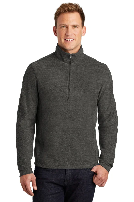 Port Authority Mens Heather Pill Resistant Microfleece 1/4 Zip Sweatshirt - Heather Charcoal Black