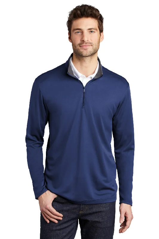 Port Authority Mens Silk Touch Performance Moisture Wicking 1/4 Zip Sweatshirt - Royal Blue/Steel Grey