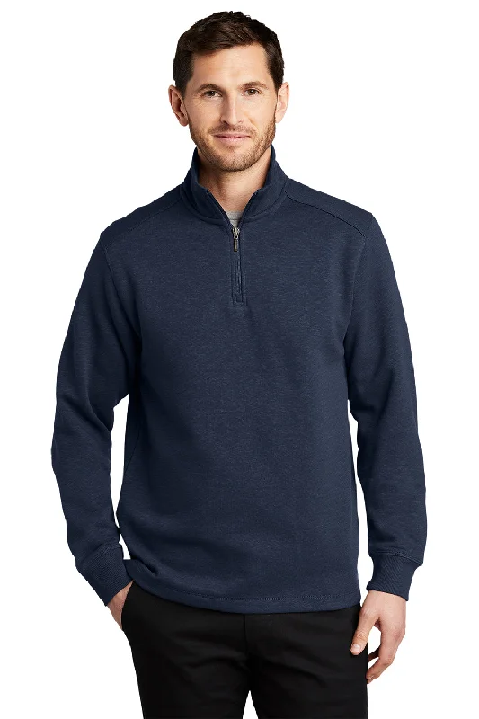 Port Authority Mens Slub Fleece 1/4 Zip Sweatshirt - Navy Blue