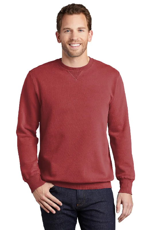 Port & Company Mens Beach Wash Fleece Crewneck Sweatshirt - Rock Red