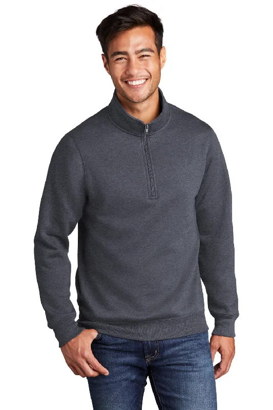 Port & Company Mens Core Fleece 1/4 Zip Sweatshirt - Heather Navy Blue