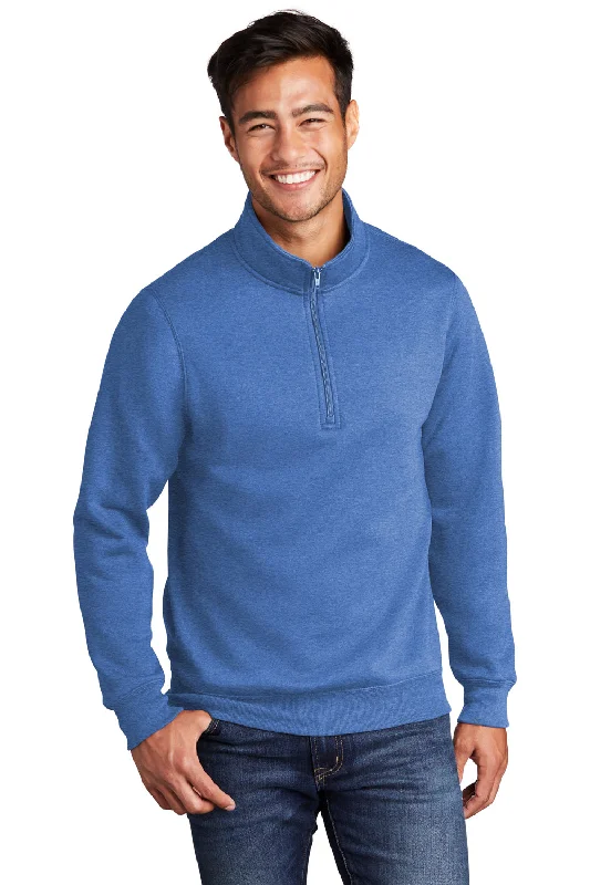 Port & Company Mens Core Fleece 1/4 Zip Sweatshirt - Heather Royal Blue