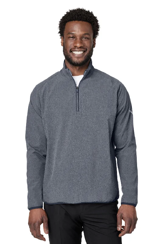 Puma Mens Coastal Woven Moisture Wicking 1/4 Zip Sweatshirt w/ Pockets - Heather Navy Blue