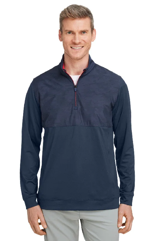 Puma Mens Volition Moisture Wicking Camo 1/4 Zip Sweatshirt - Navy Blue/Ski Patrol Red