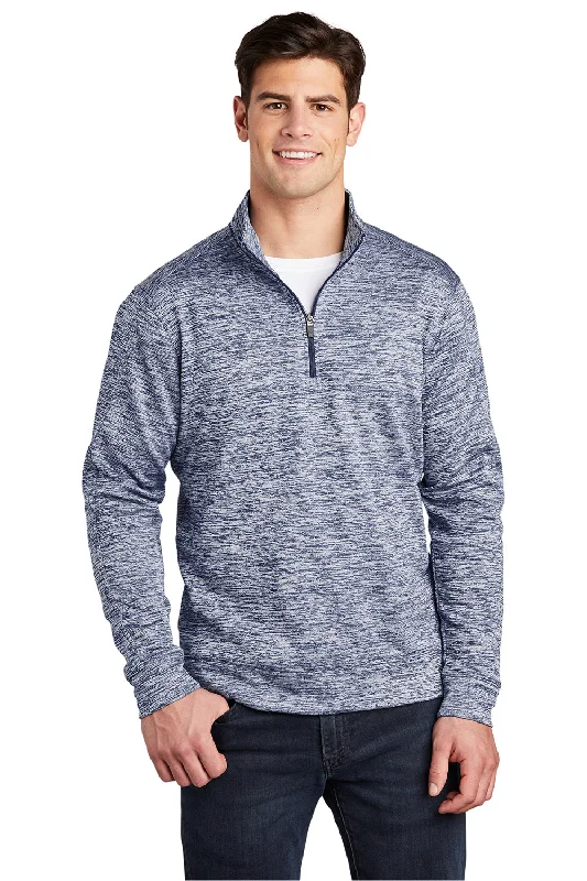 Sport-Tek Mens Electric Heather Moisture Wicking Fleece 1/4 Zip Sweatshirt - True Navy Blue Electric