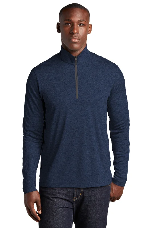 Sport-Tek Mens Endeavor Moisture Wicking 1/4 Zip Sweatshirt - Heather Dark Royal Blue