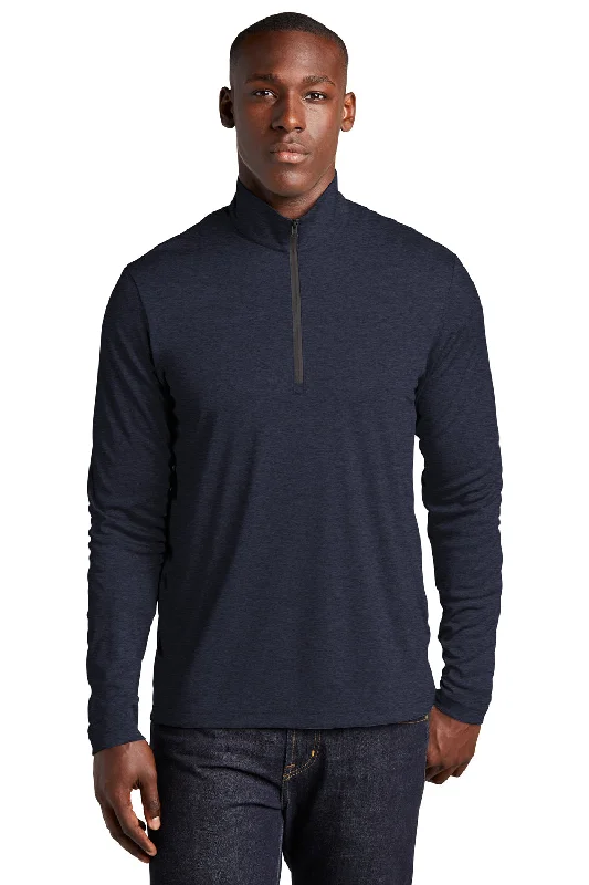 Sport-Tek Mens Endeavor Moisture Wicking 1/4 Zip Sweatshirt - Heather Deep Navy Blue