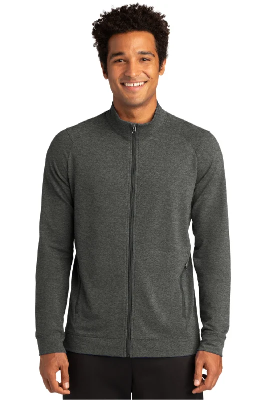 Sport-Tek Mens Flex Fleece Moisture Wicking Full Zip Sweatshirt w/ Pockets - Heather Dark Grey