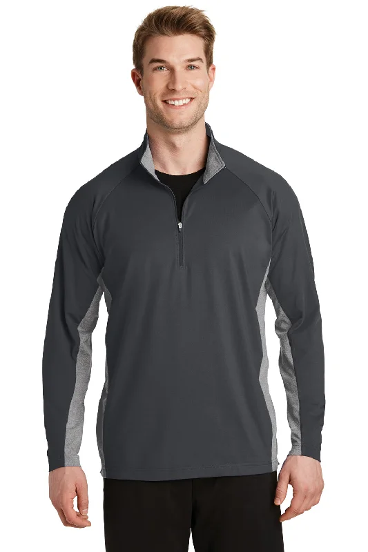 Sport-Tek Mens Sport-Wick Moisture Wicking 1/4 Zip Sweatshirt - Charcoal Grey/Heather Charcoal Grey