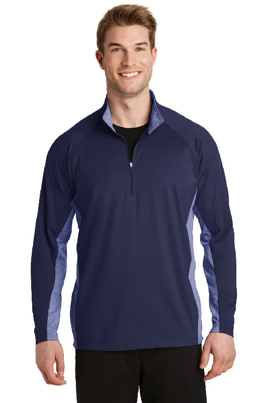 Sport-Tek Mens Sport-Wick Moisture Wicking 1/4 Zip Sweatshirt - True Navy Blue/Heather True Navy Blue