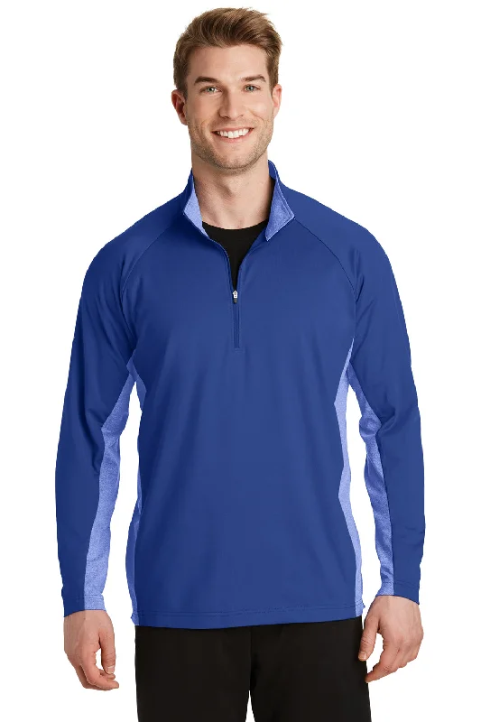 Sport-Tek Mens Sport-Wick Moisture Wicking 1/4 Zip Sweatshirt - True Royal Blue/Heather True Royal Blue