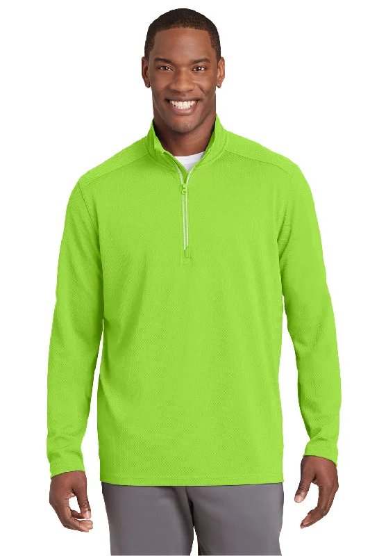 Sport-Tek Mens Sport-Wick Moisture Wicking 1/4 Zip Sweatshirt - Lime Shock Green - Closeout