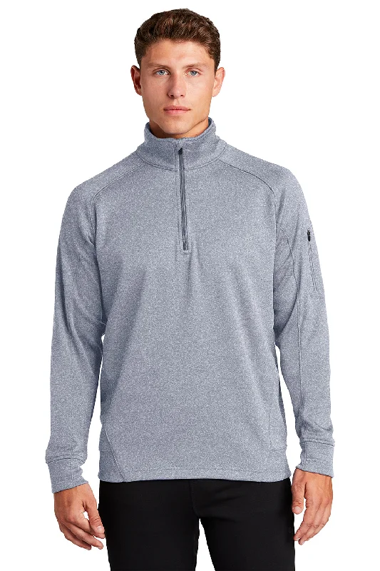 Sport-Tek Mens Tech Moisture Wicking Fleece 1/4 Zip Sweatshirt w/ Pocket - Heather Grey