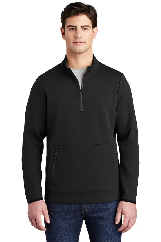 Sport-Tek Mens Triumph Fleece 1/4 Zip Sweatshirt w/ Pouch Pocket - Black