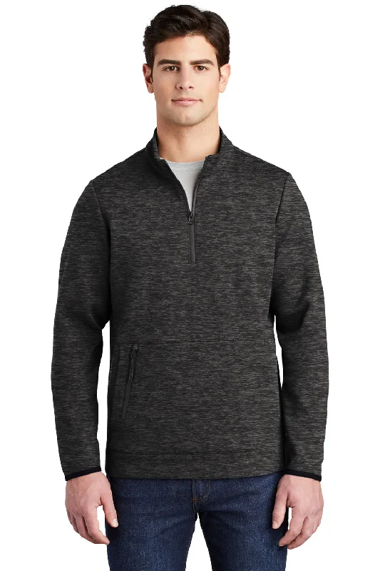 Sport-Tek Mens Triumph Fleece 1/4 Zip Sweatshirt w/ Pouch Pocket - Heather Black