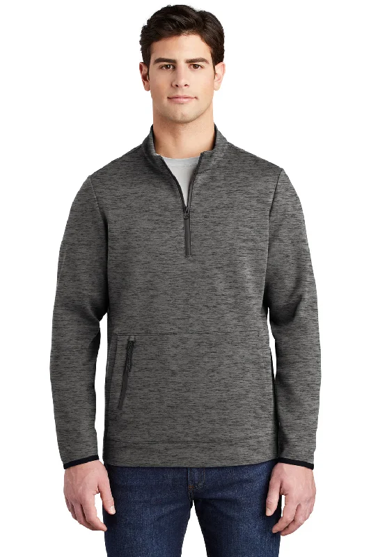 Sport-Tek Mens Triumph Fleece 1/4 Zip Sweatshirt w/ Pouch Pocket - Heather Dark Grey