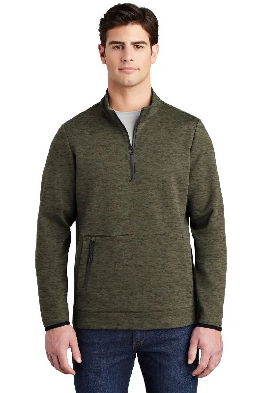 Sport-Tek Mens Triumph Fleece 1/4 Zip Sweatshirt w/ Pouch Pocket - Heather Olive Green