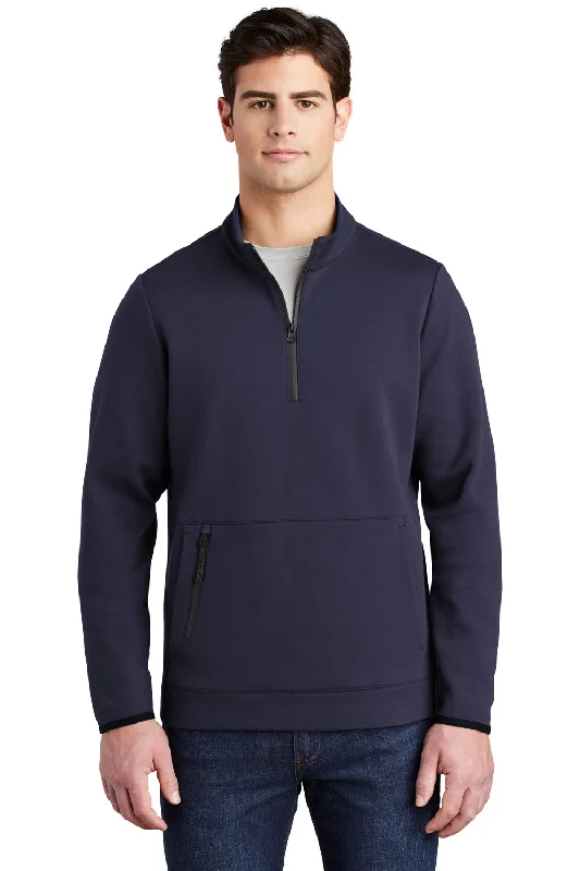 Sport-Tek Mens Triumph Fleece 1/4 Zip Sweatshirt w/ Pouch Pocket - Navy Blue