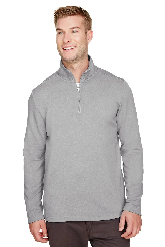 UltraClub Mens Coastal Performance Moisture Wicking Fleece 1/4 Zip Sweatshirt - Heather Silver Grey